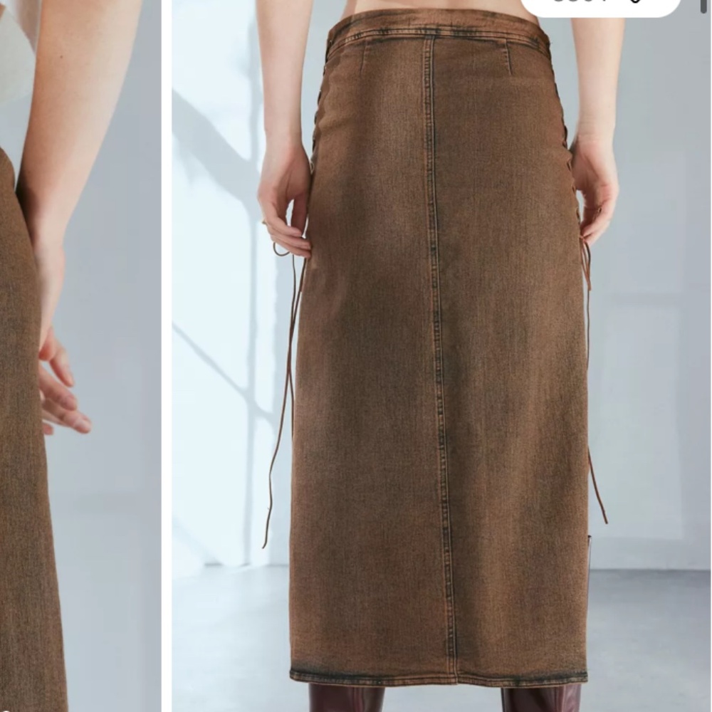 Urban outfitters Side Lace up Fall brown denim midi skirt - Picture 4 of 4